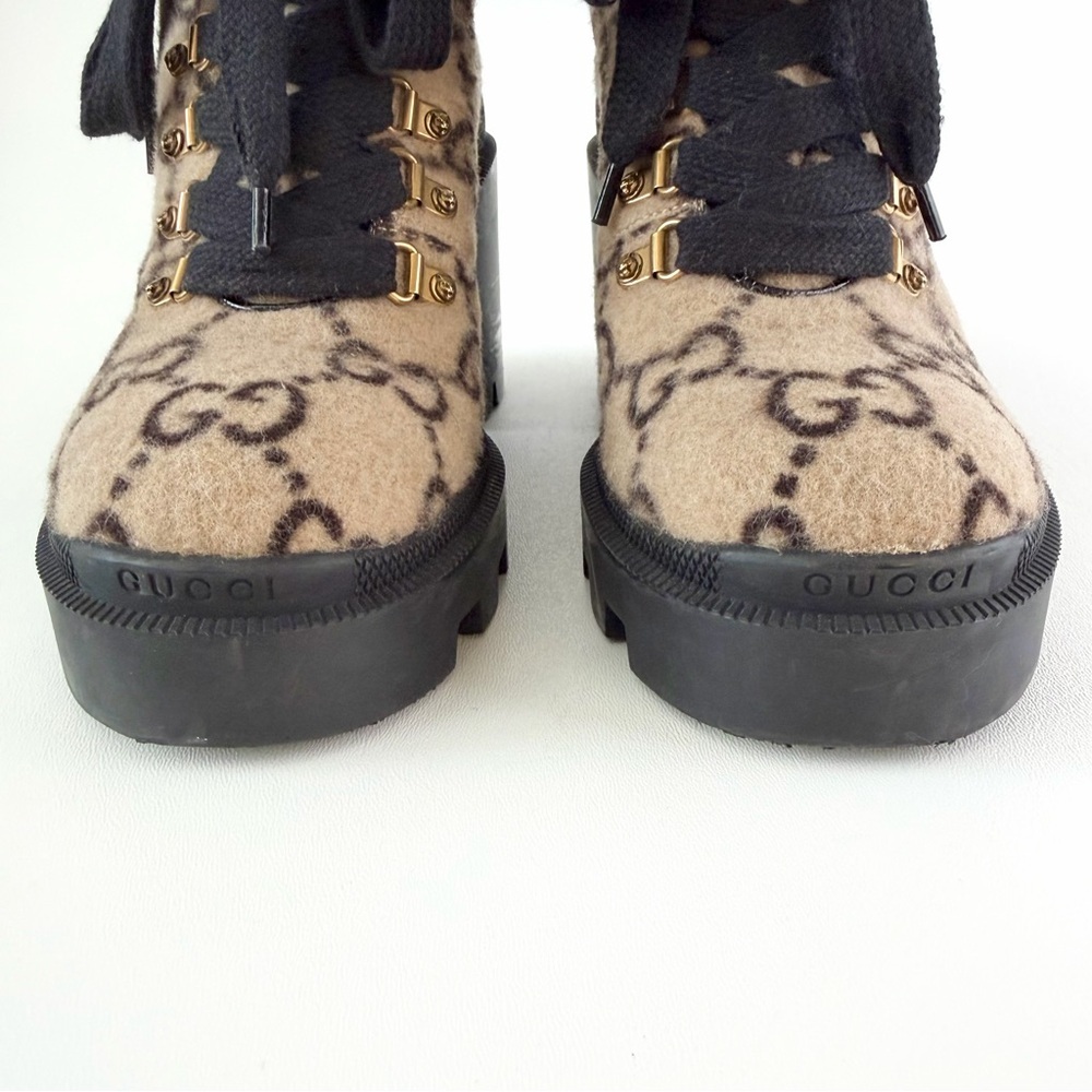 GUCCI | GG Wool Lug Sole Combat Boots Web Strap Ankle EU 38 - Picture 5 of 15